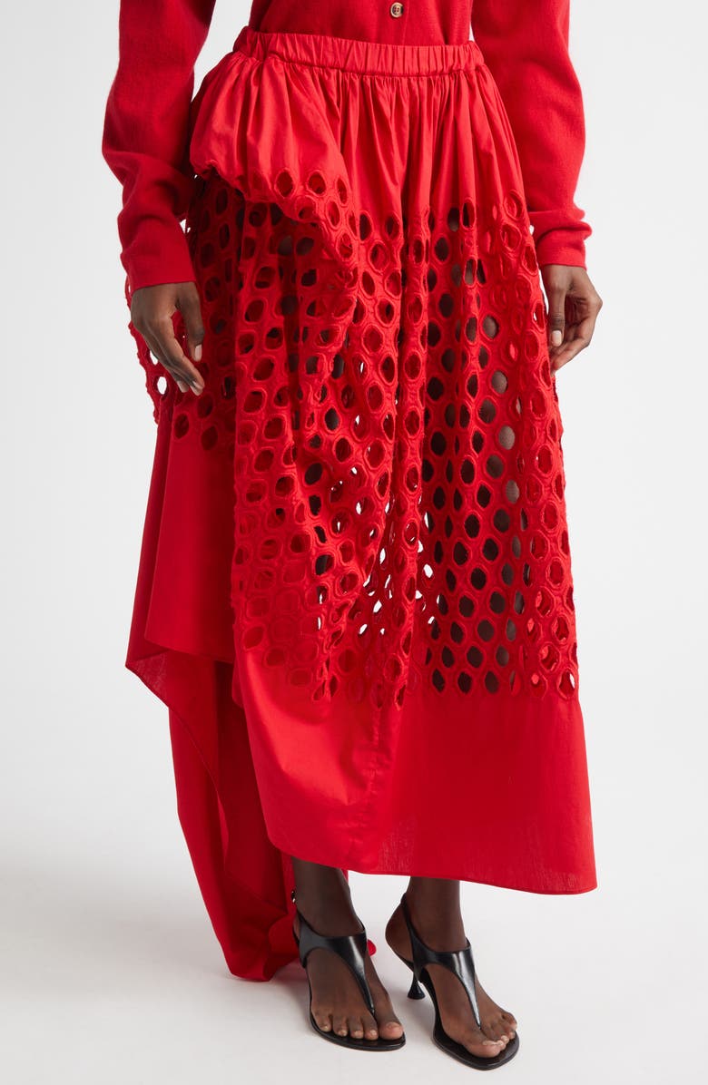 Diotima Dame Asymmetric Cotton Eyelet Skirt, Alternate, color, Grenadine