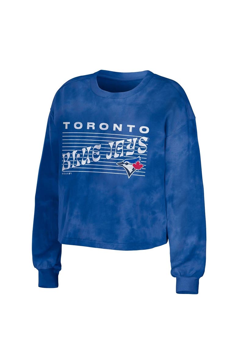 WEAR by Erin Andrews Women's WEAR by Erin Andrews Royal Toronto Blue Jays Tie-Dye Cropped Pullover Sweatshirt & Shorts Lounge Set, Alternate, color, 