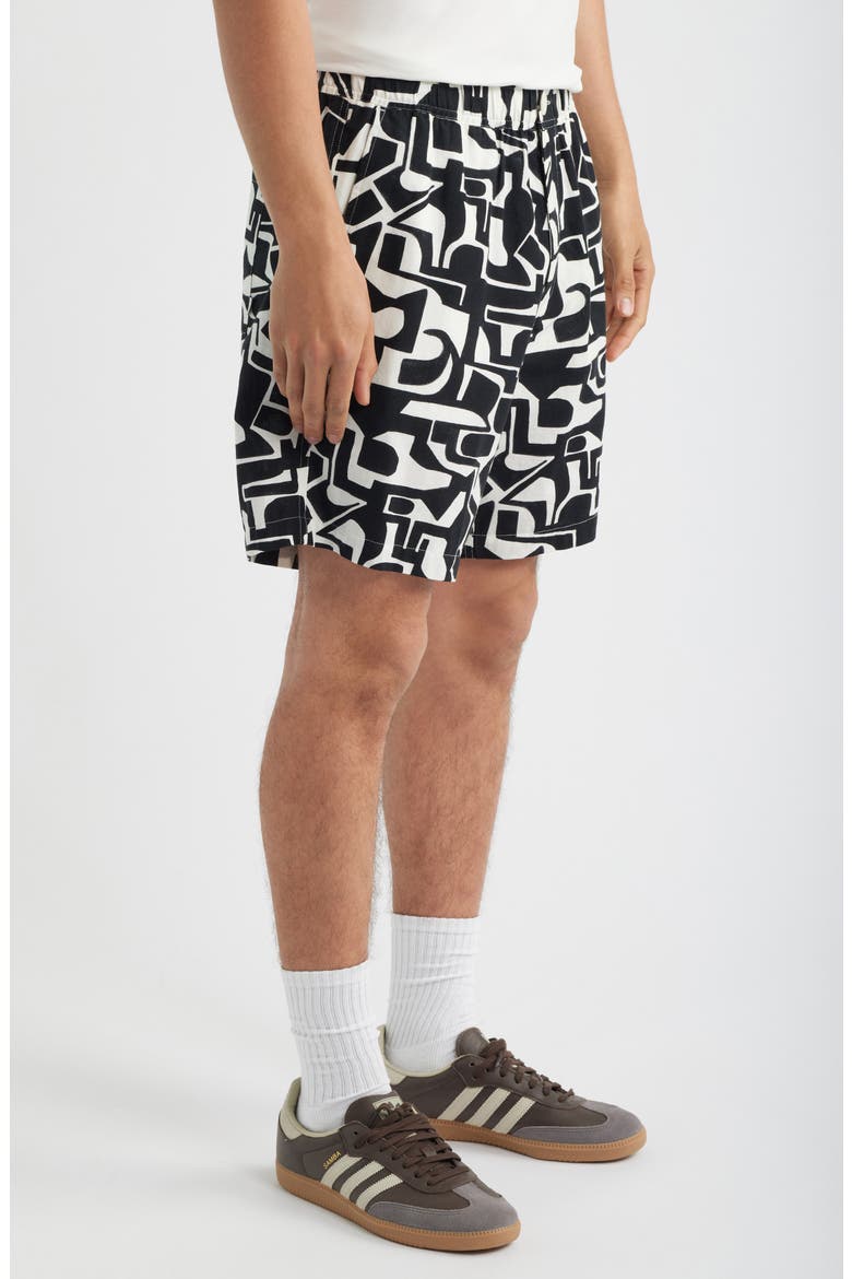 Kurt Squiggle Geo Cotton & Linen Shorts, Alternate, color, BLACK / ECRU