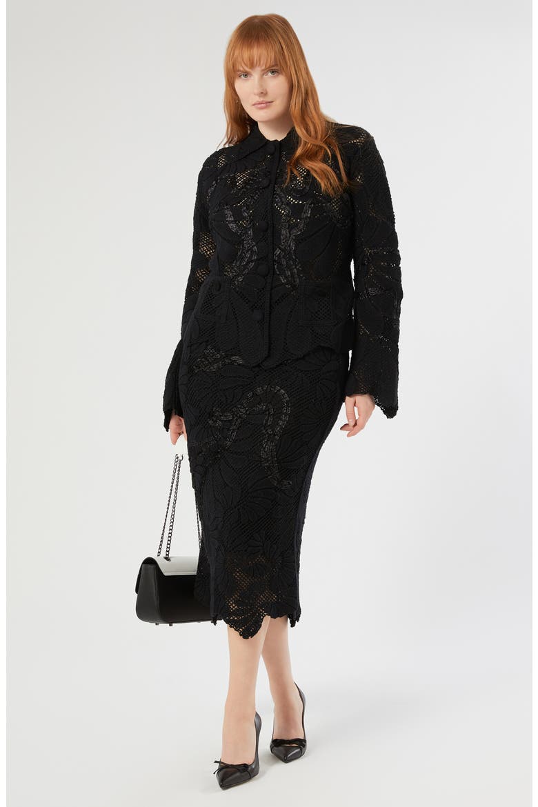 Embroidered Mesh Cotton Blend Cardigan, Alternate, color, BLACK