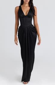 HOUSE OF CB Angeline Strapless Satin Corset Gown