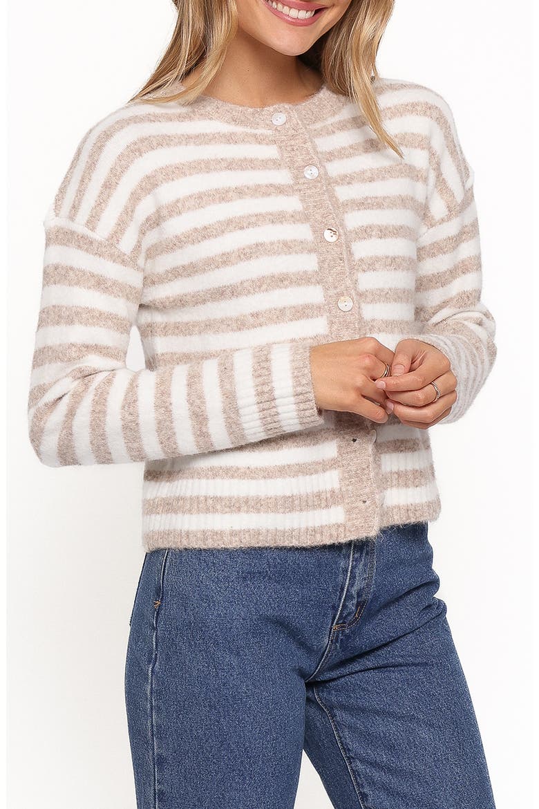 Dean Stripe Cardigan, Alternate, color, WHITE/ BEIGE