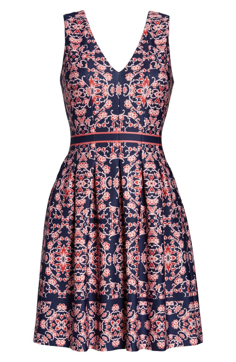 Vince Camuto Geo Print Sleeveless Fit & Flare Dress, Alternate, color, 