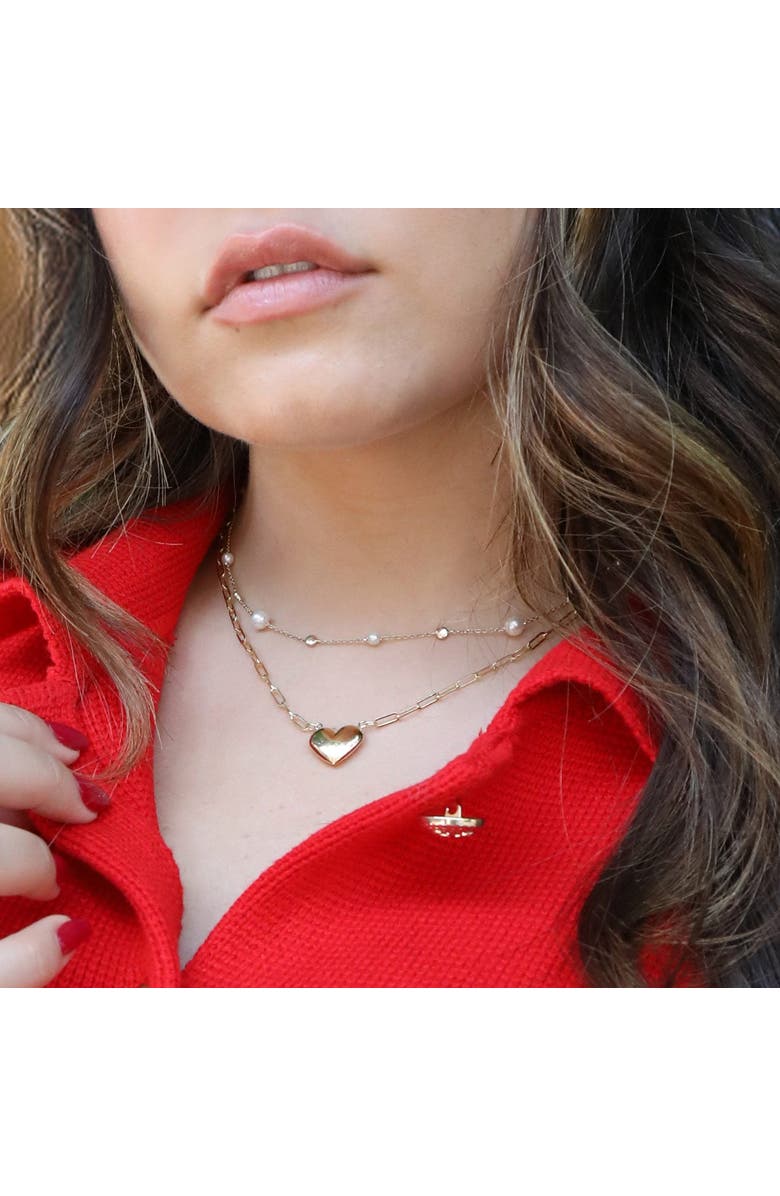 The Lovery Fine Jewelry Puffy Gold Paperclip Heart Necklace, Alternate, color,