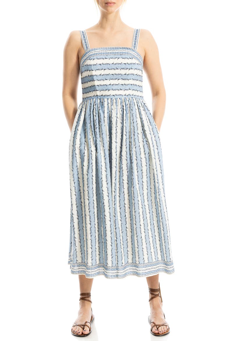 Straight Neck Midi Dress, Alternate, color, CREAM/ BLUE VINES