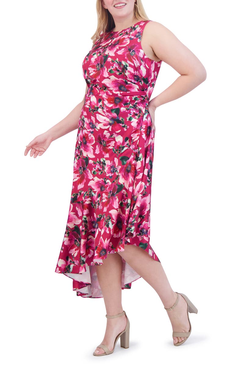 Eliza J Asymmetric Cocktail Midi Dress, Alternate, color, Magenta