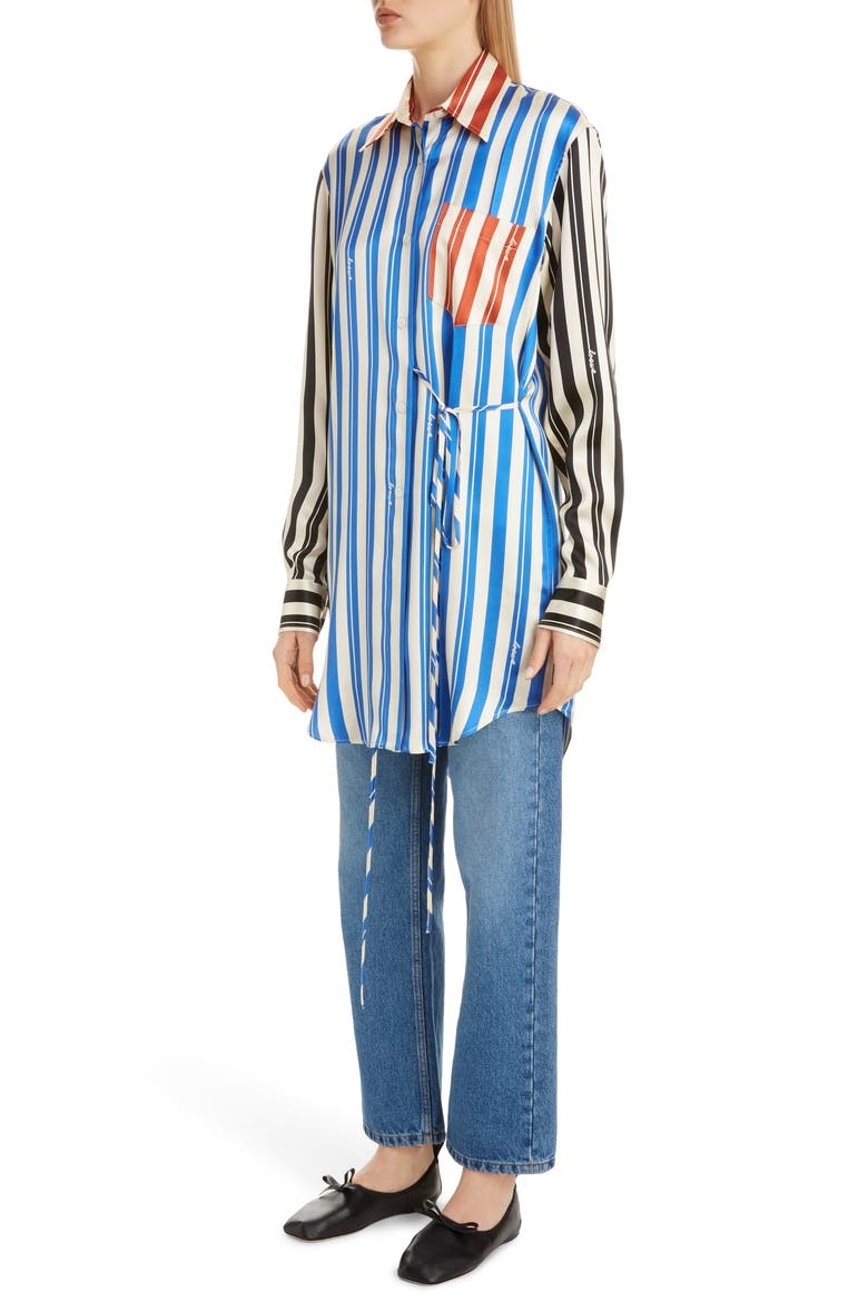 Stripe Silk Tunic Shirt, Alternate, color, BLUE/ RED/ WHITE