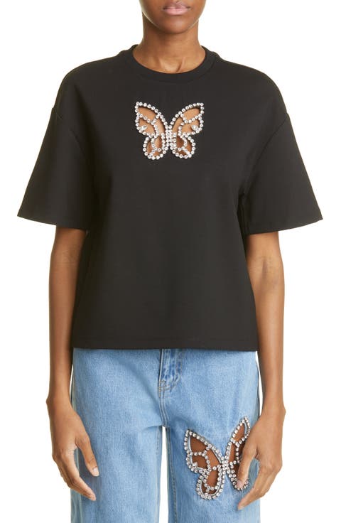 Crystal Butterfly Cutout T-Shirt