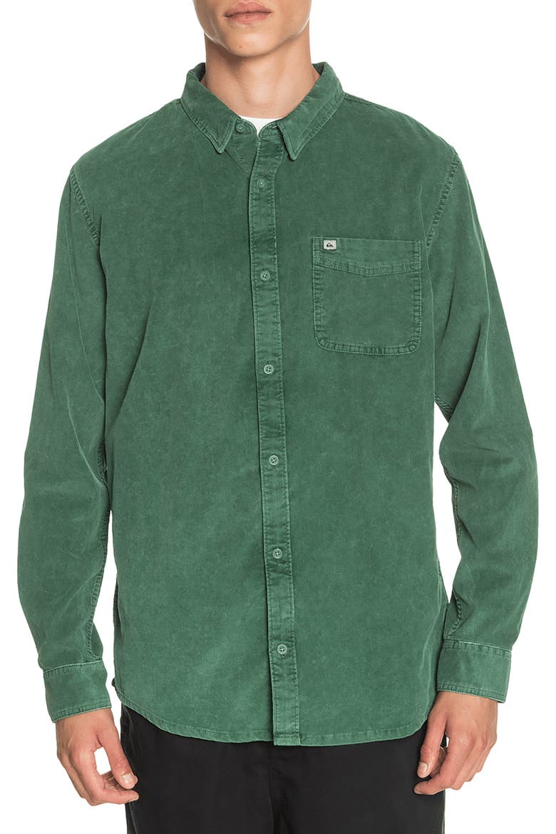 Smoke Trail Button-Up Corduroy Shirt, Main, color, GREENER PASTURES