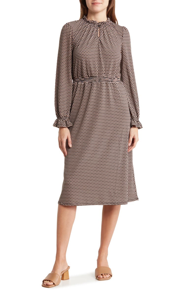 Adrianna Papell Smock Waist Geometric Print Dress, Main, color, 