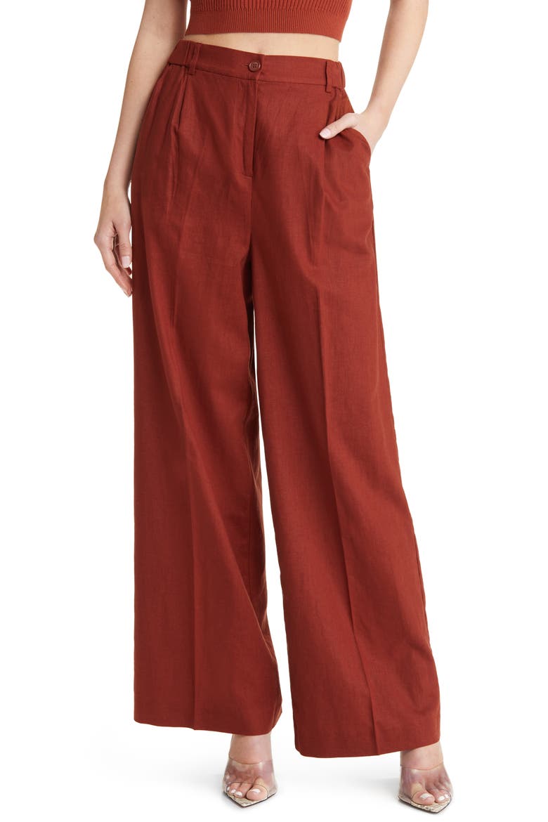 Linen Blend Trousers, Main, color, RUST CHERRY