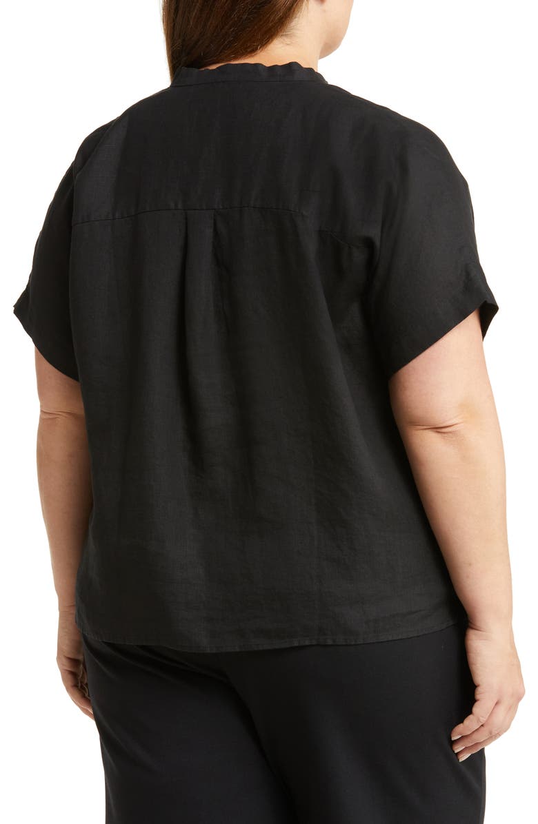 Eileen Fisher Band Collar Linen Button-Up Shirt, Alternate, color, 