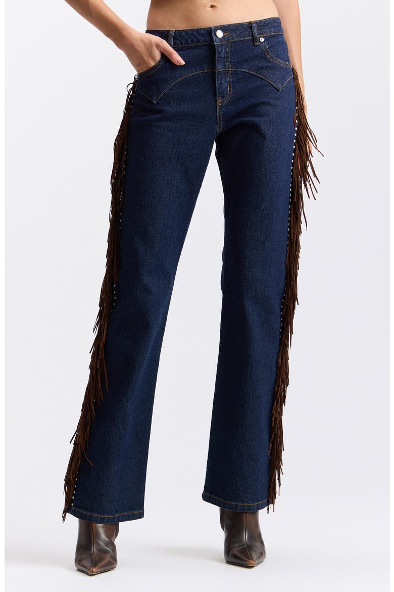 Fringe Low Rise Bootcut Jeans, Main, color, DARK INDIGO RINSE DE