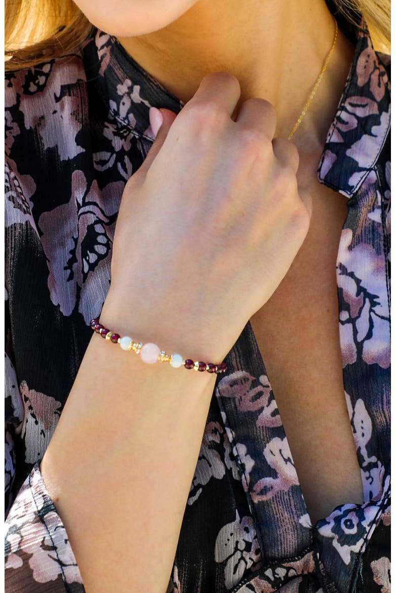 Rosebud Beaded Bracelet, Alternate, color, GOLD BURGUNDY PINK