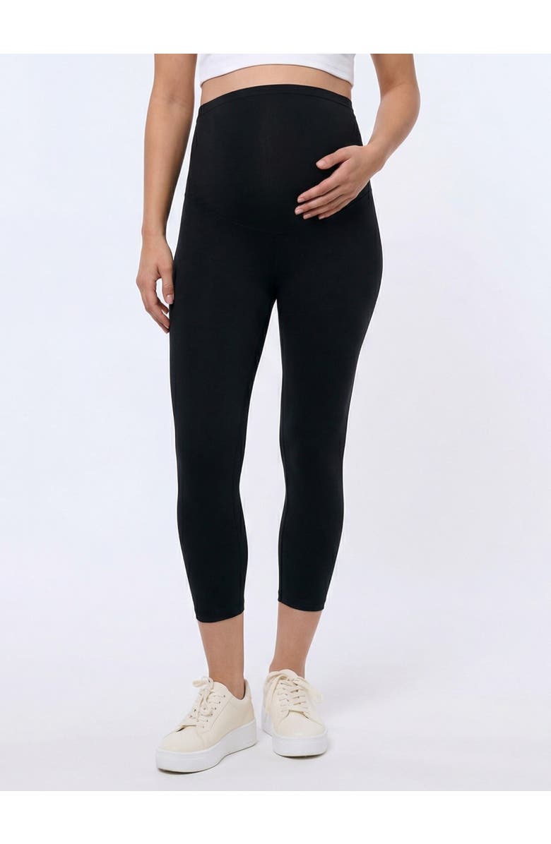MOTHERHOOD MATERNITY Essential Over the Belly Maternity Crop Leggings, Main, color, Black
