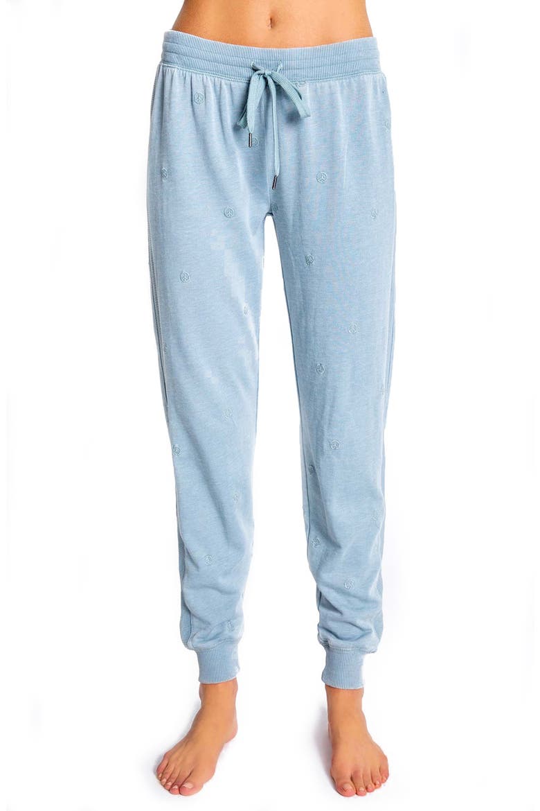 Peace Embroidered Lounge Pants, Main, color, SOFT MOSS