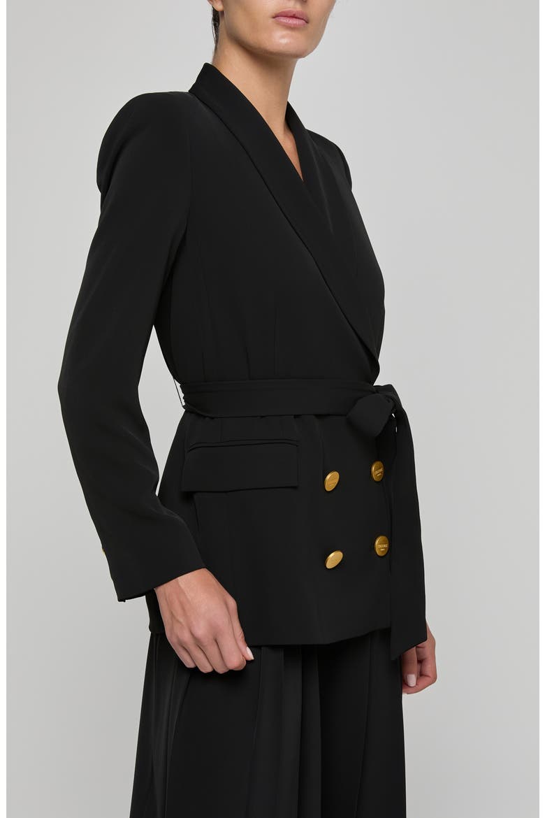 Aven Wrap Tie Waist Double Breasted Blazer, Alternate, color, BLACK
