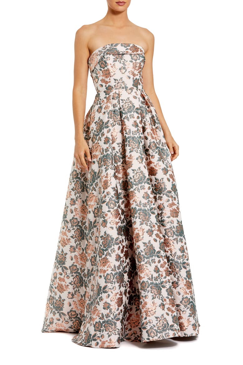 Petite Rosette Halter Chiffon Evening Gown, Main, color, Gold Multi