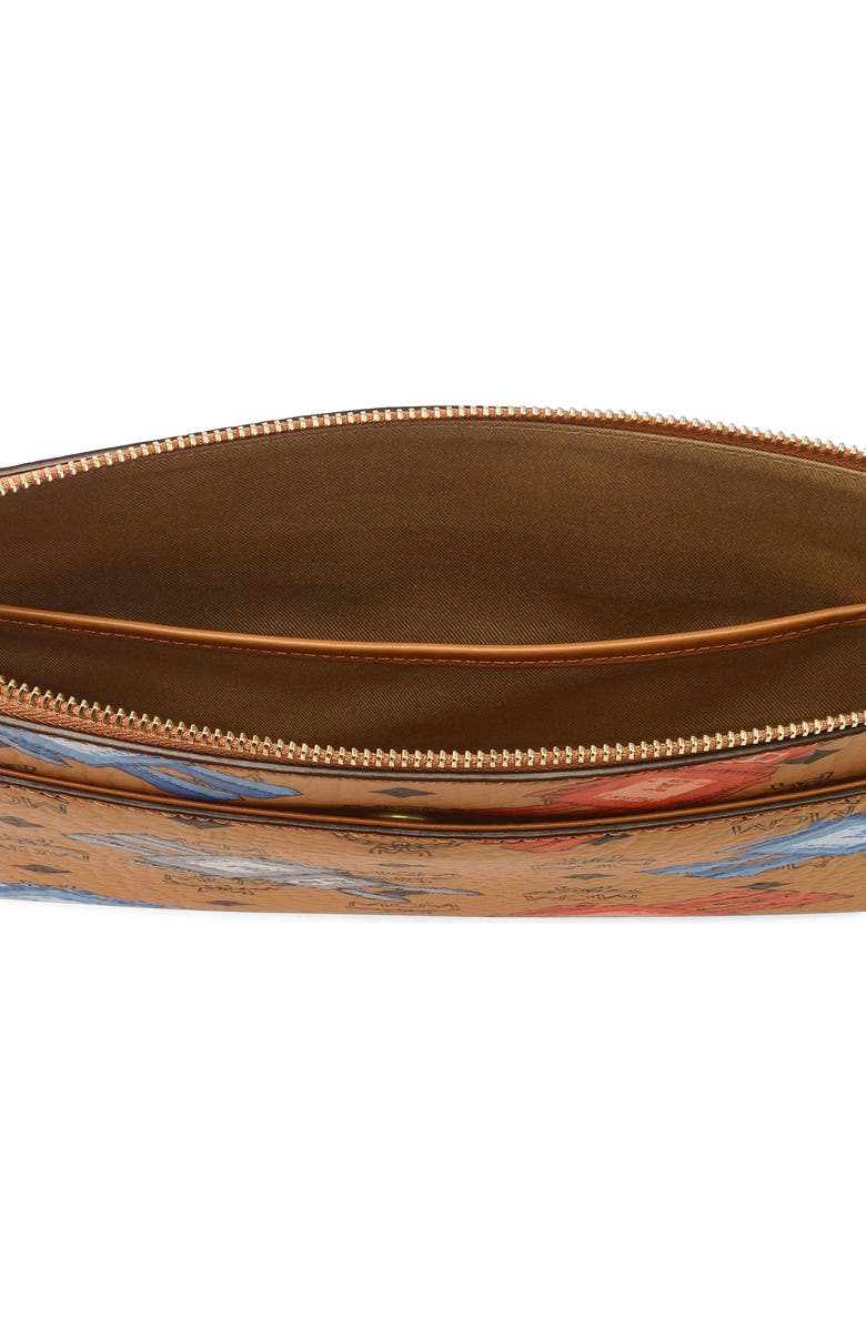 MCM Aren Crossbody Pouch in Rabot Visetos, Alternate, color, Cognac