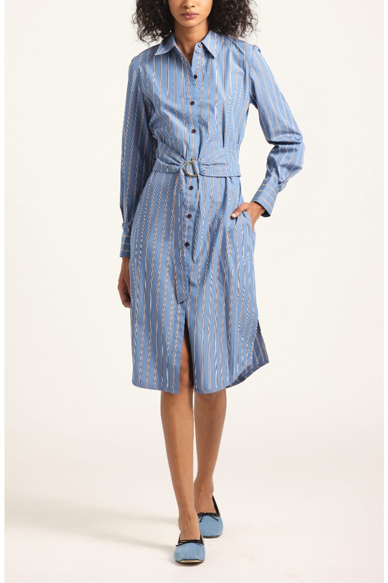 Veronica Belted Long Sleeve Shirtdress, Alternate, color, CEZANNE BLUE STRIPE