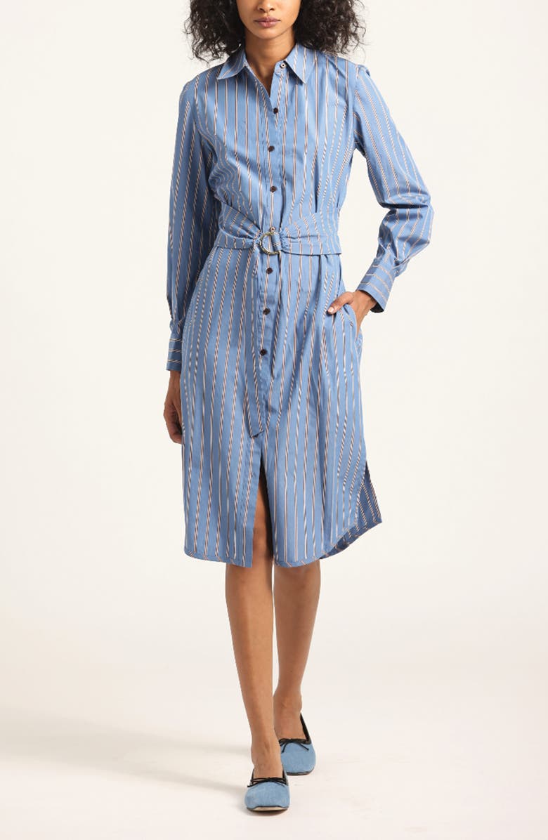 Derek Lam 10 Crosby Veronica Belted Long Sleeve Shirtdress, Alternate, color, Cezanne Blue Stripe