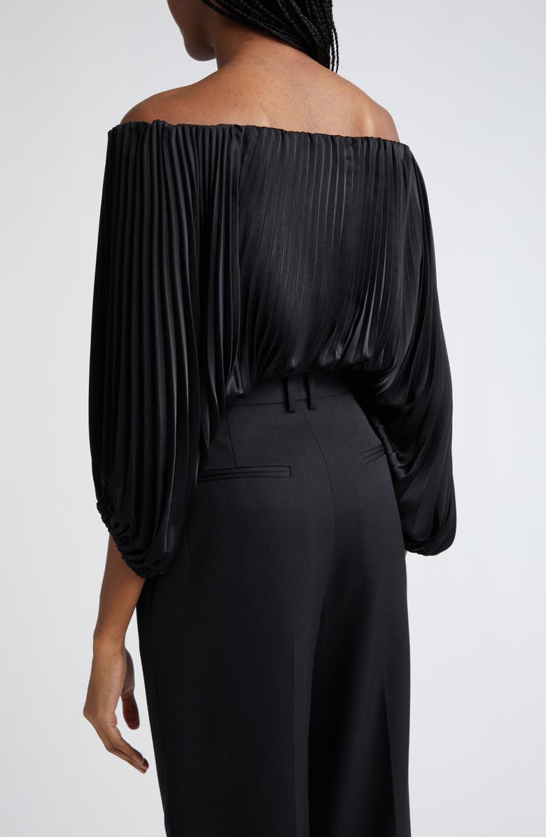 A.L.C. Sienna Plissé Off the Shoulder Top, Alternate, color, Black