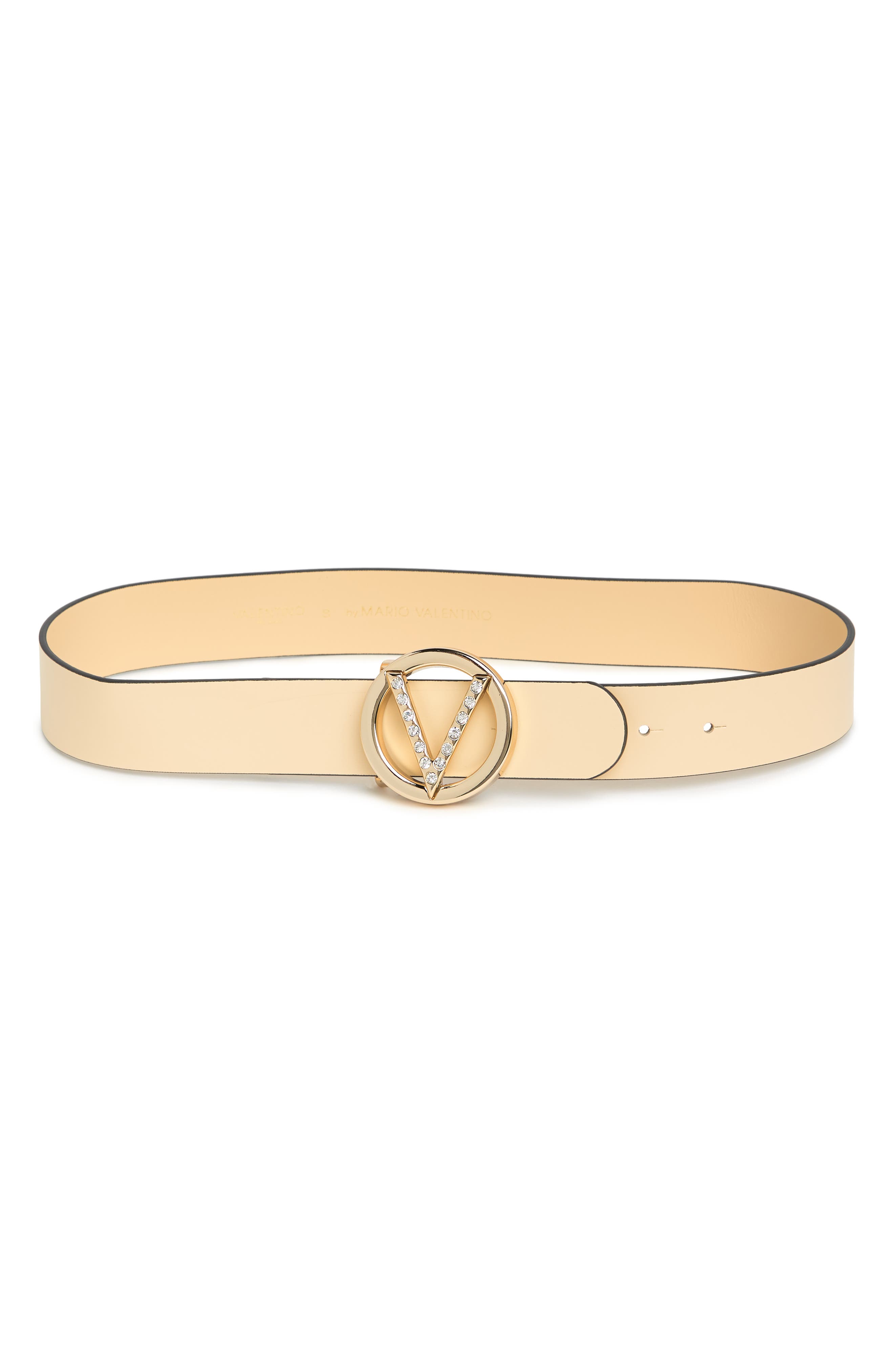 Valentino by Mario Valentino
 Embossed Leather Logo Belt