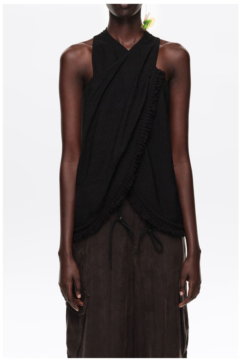 Fringed Wrap Top, Main, color, BLACK