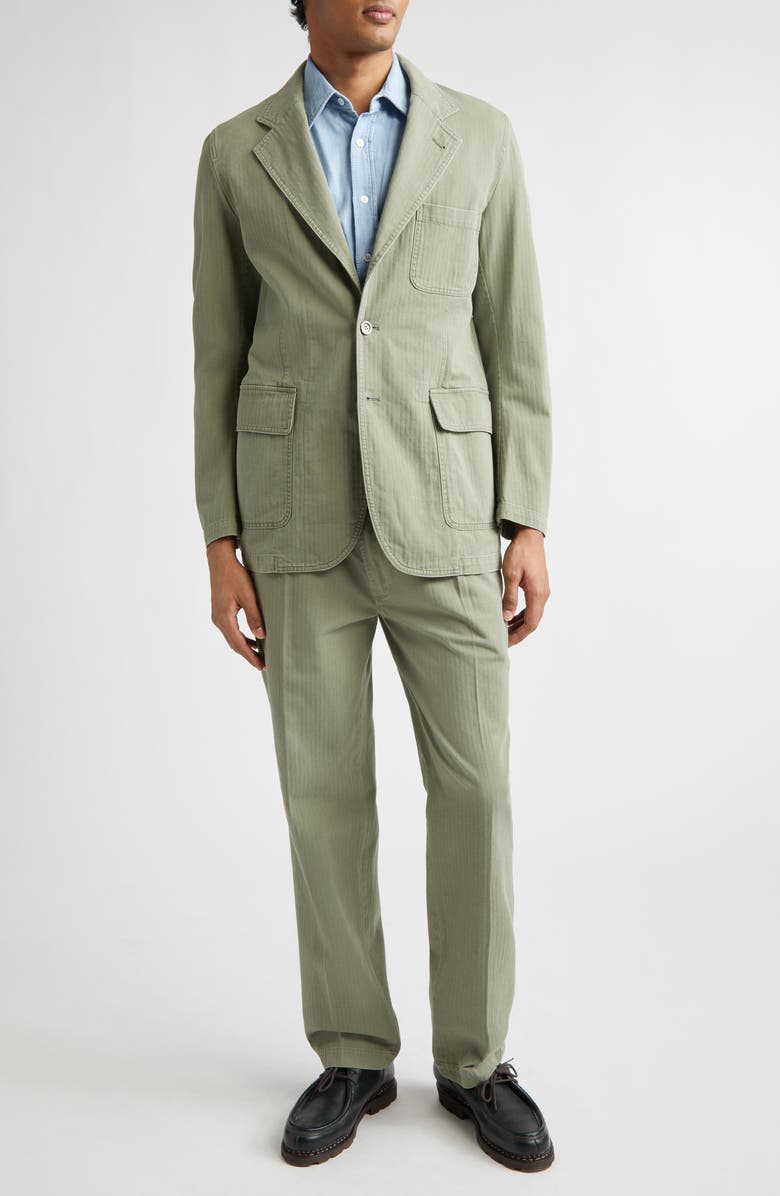Drake's Games Cotton Herringbone Blazer, Alternate, color, Olive