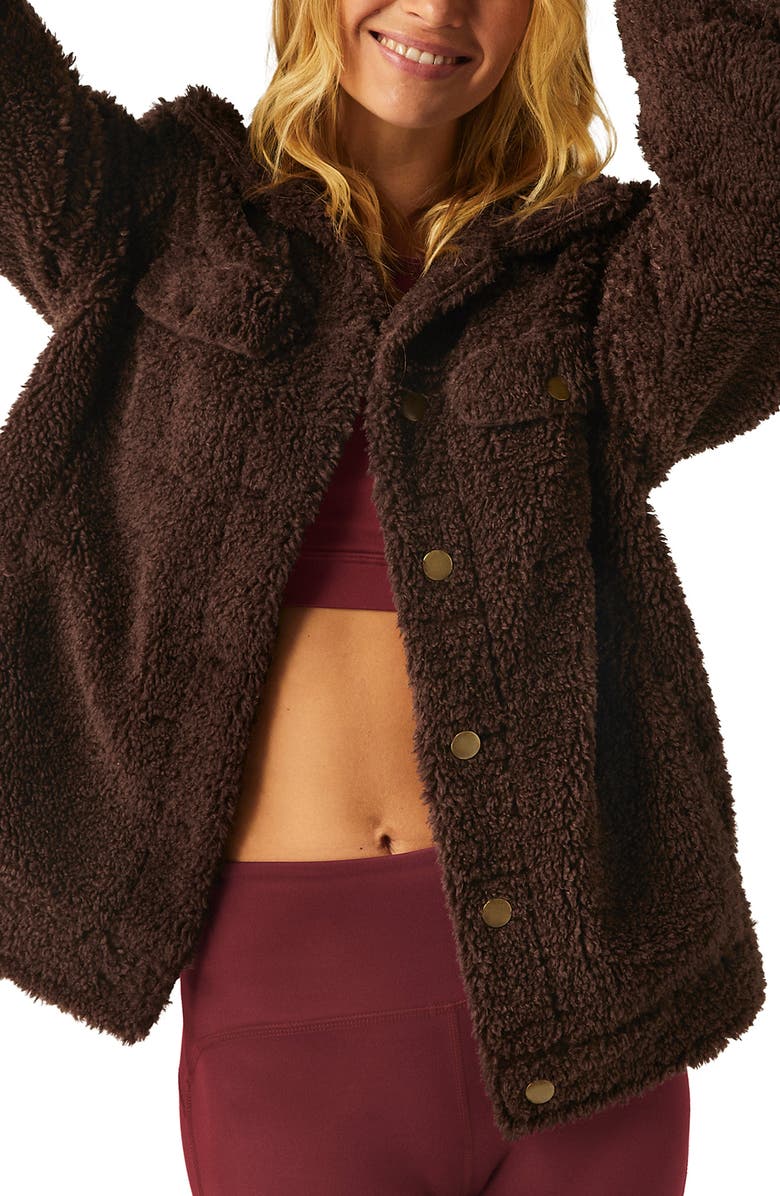 Beyond Yoga Rider Oversize Faux Shearling Shacket, Main, color, Espresso