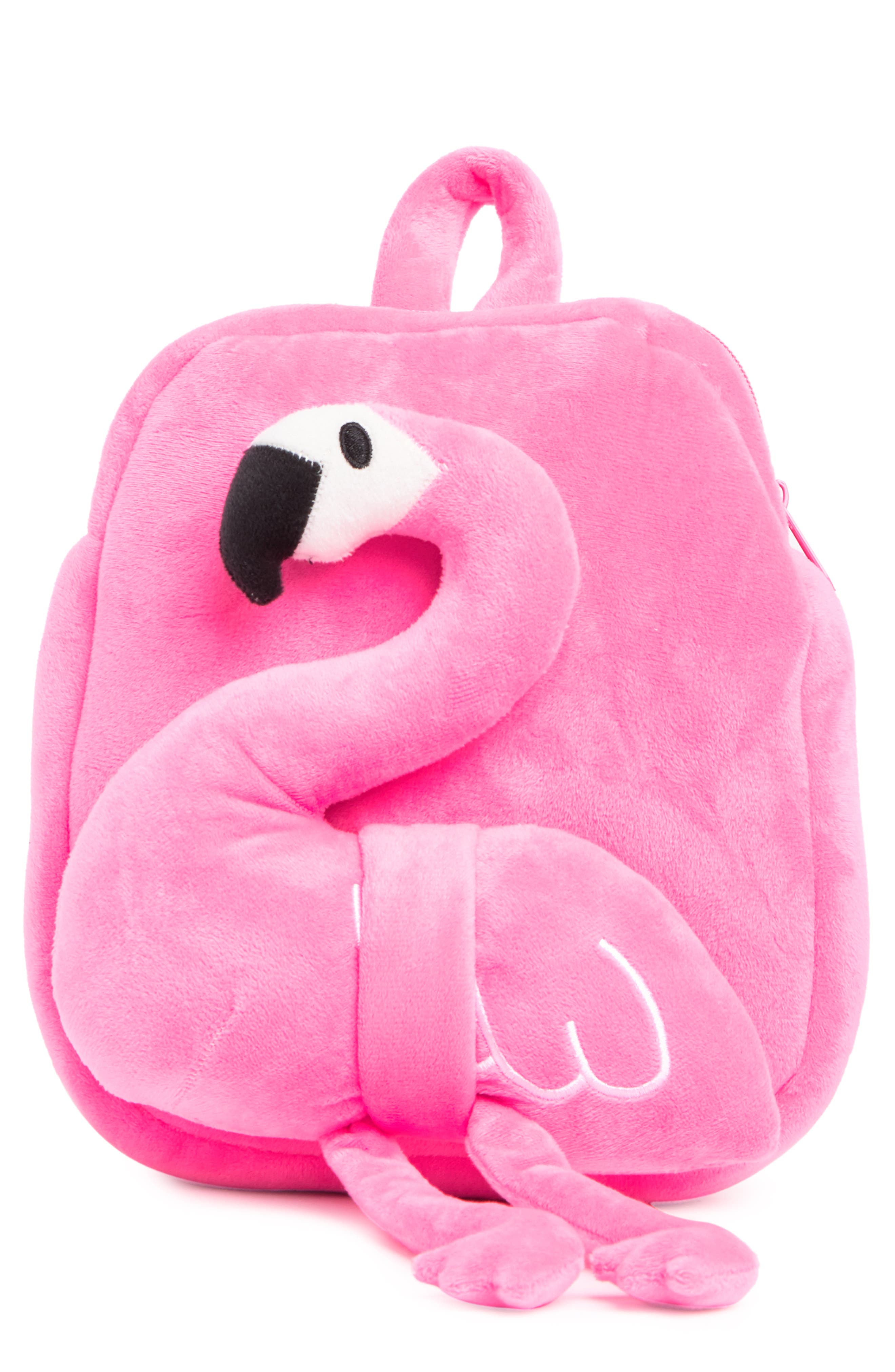OLIVIA MILLER Plush Fleece Flamingo Backpack, Main, color, 