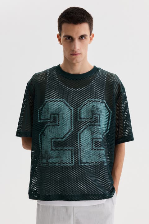 Oversized Fit Printed Mesh T-shirt