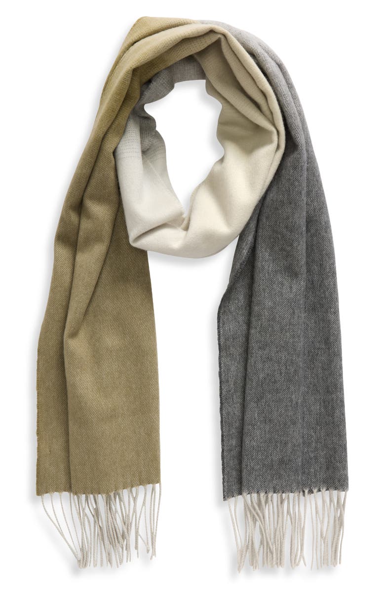 Johnstons of Elgin Cashmere Fringe Scarf, Alternate, color, Olive / Grey