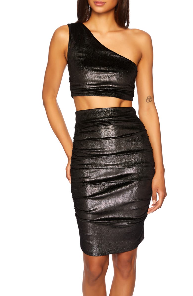 Susana Monaco Shimmer High Waist Ruched Skirt, Alternate, color, 