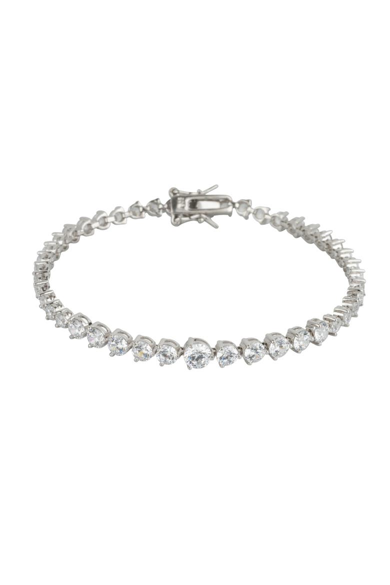 Gradual Size Gemstone Sterling Silver Tennis Bracelet, Main, color, Silver