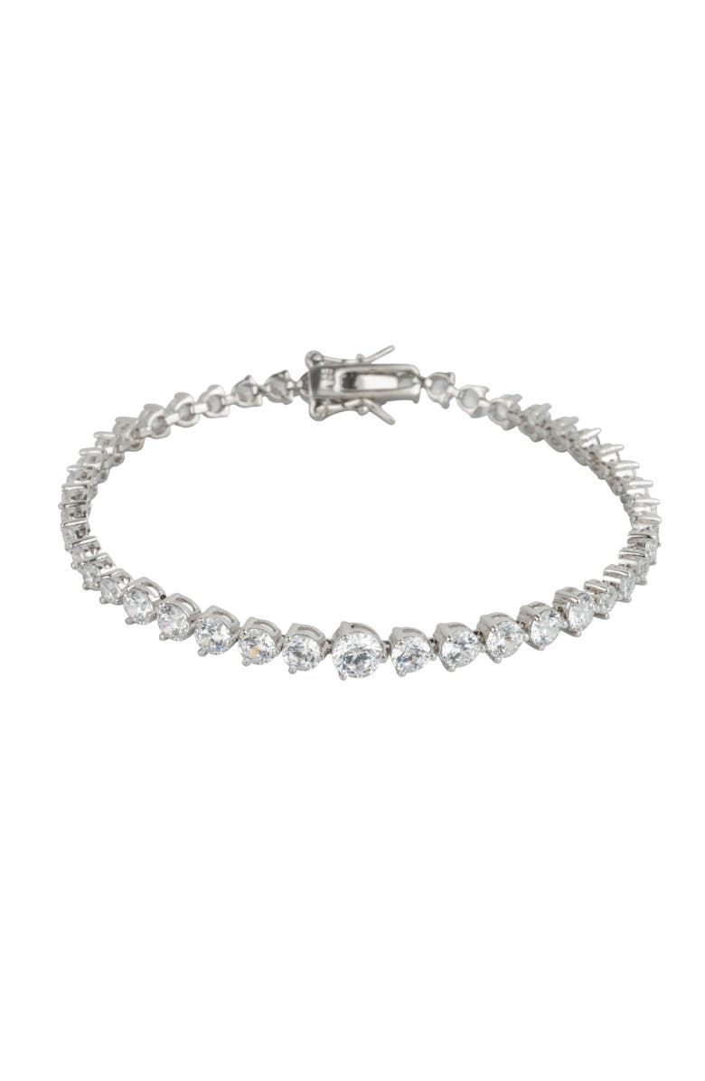 Spero London Gradual Size Gemstone Sterling Silver Tennis Bracelet, Main, color, Silver