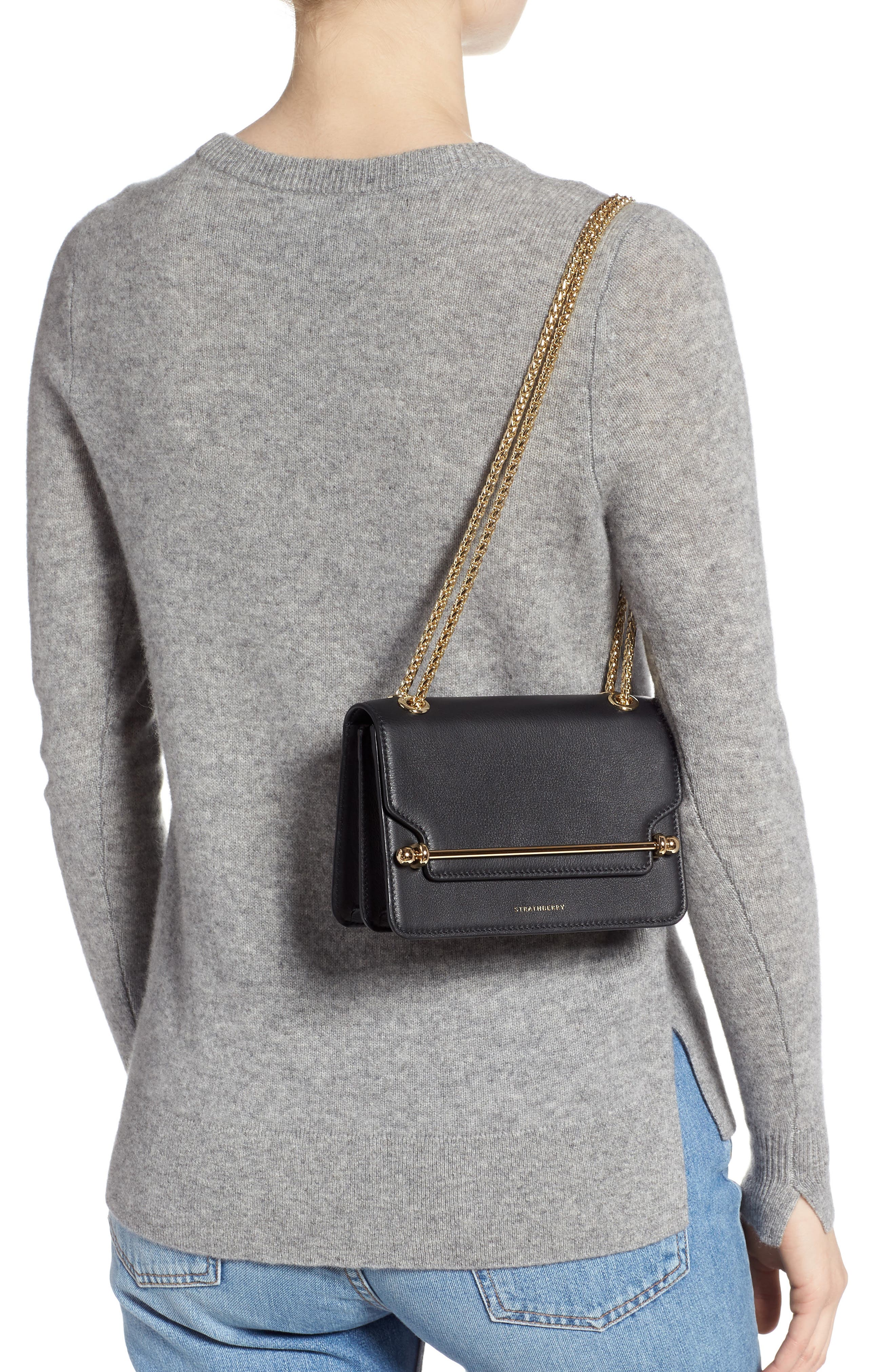 Strathberry Mini East/West Leather Crossbody Bag, Alternate, color, Black