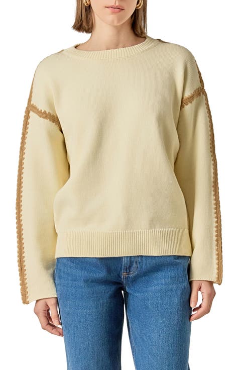 Stitch Detail Relaxed Fit Cotton Sweater