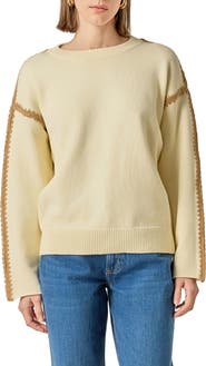 English Factory Stitch Detail Relaxed Fit Cotton Sweater