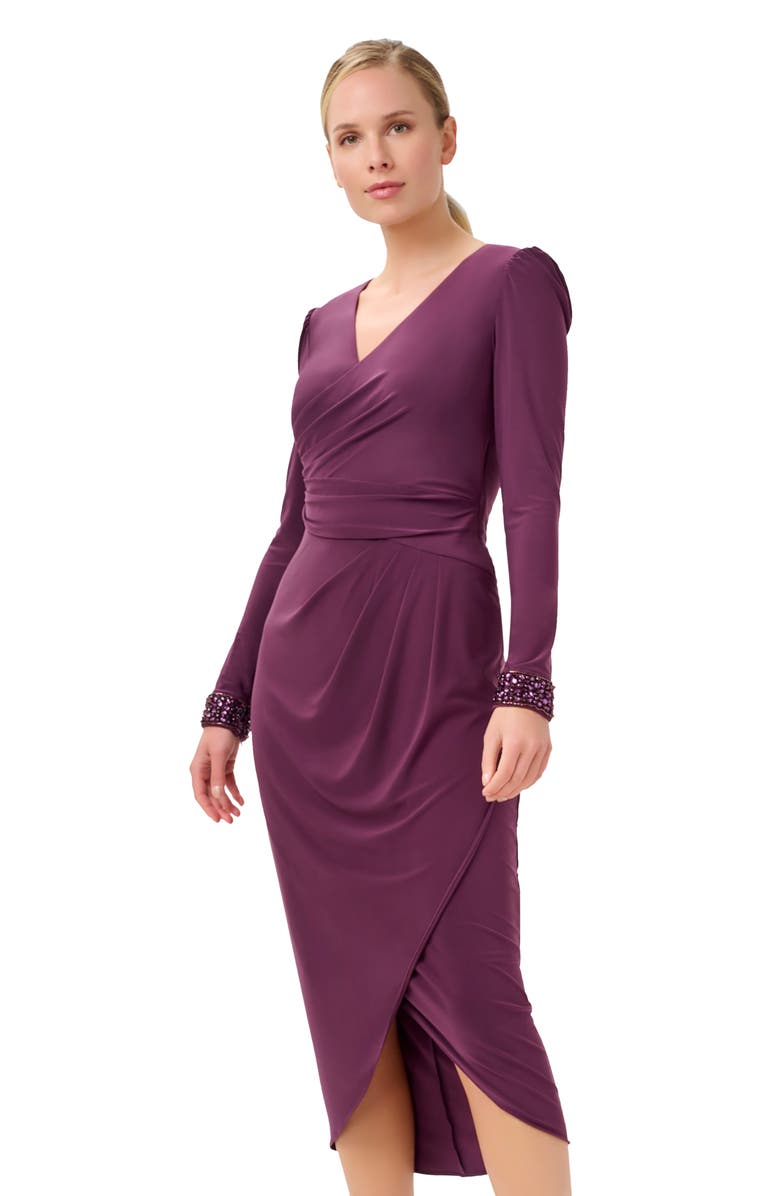 Adrianna Papell Draped Long Sleeve Jersey Sheath Dress, Alternate, color, 