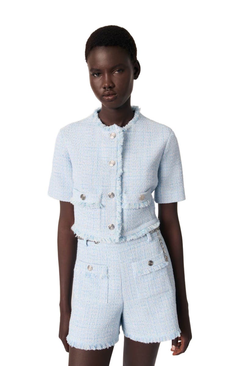 maje Tweed shorts with belt, Alternate, color,