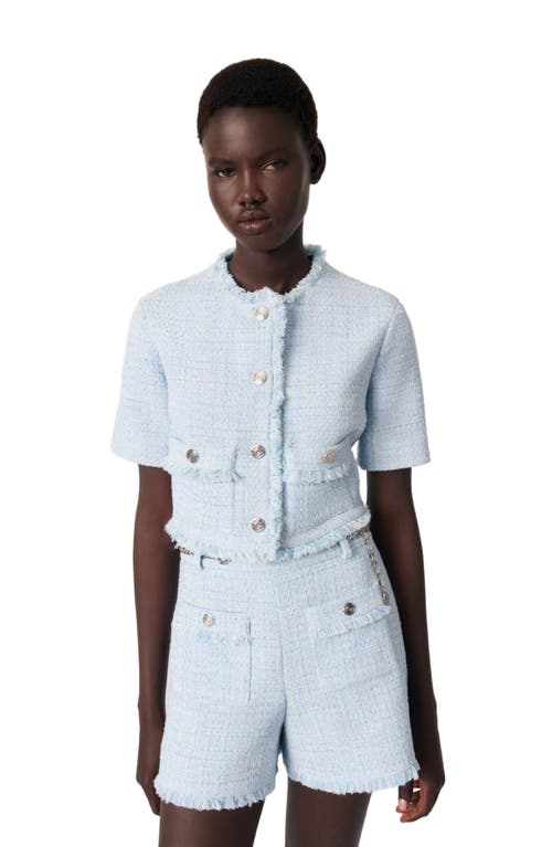 Maje Tweed Shorts With Belt In Blue Sky