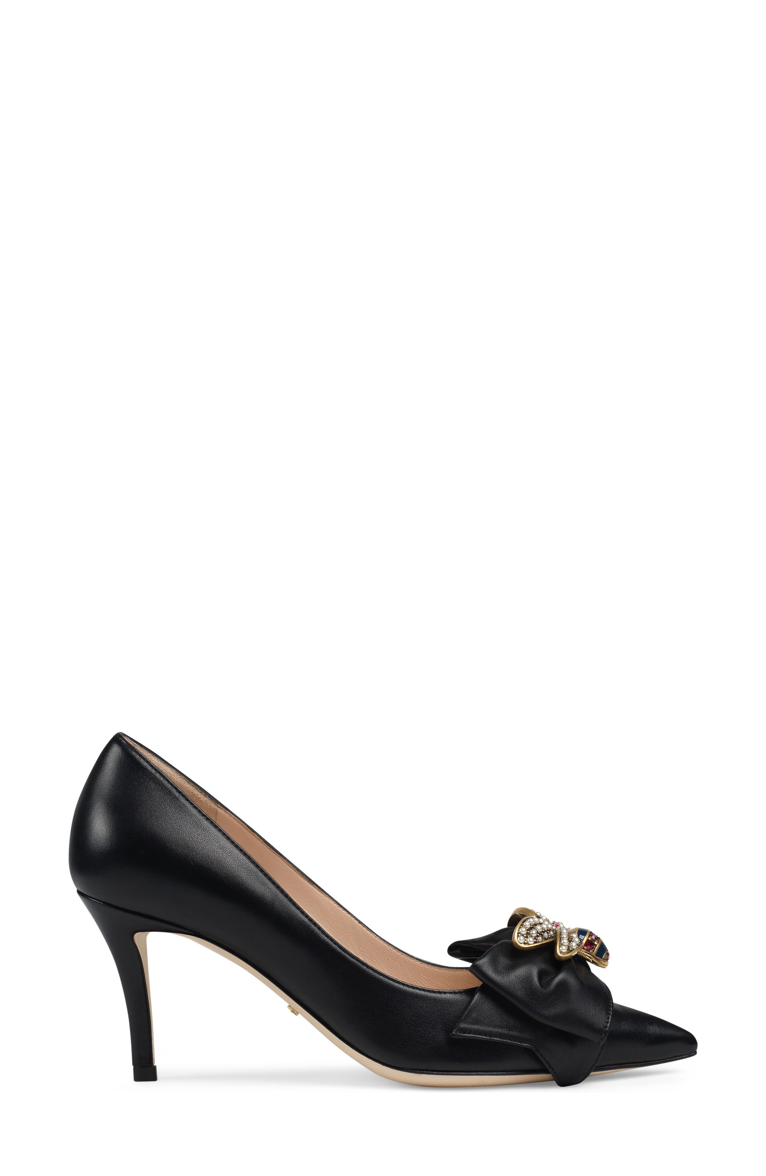 Gucci Queen Margaret Bee Bow Pointy Toe Pump, Alternate, color, 