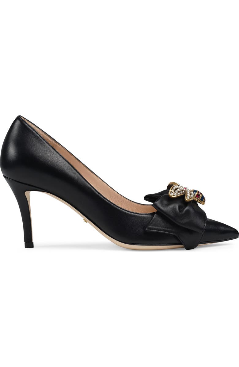 Gucci Queen Margaret Bee Bow Pointy Toe Pump, Alternate, color,