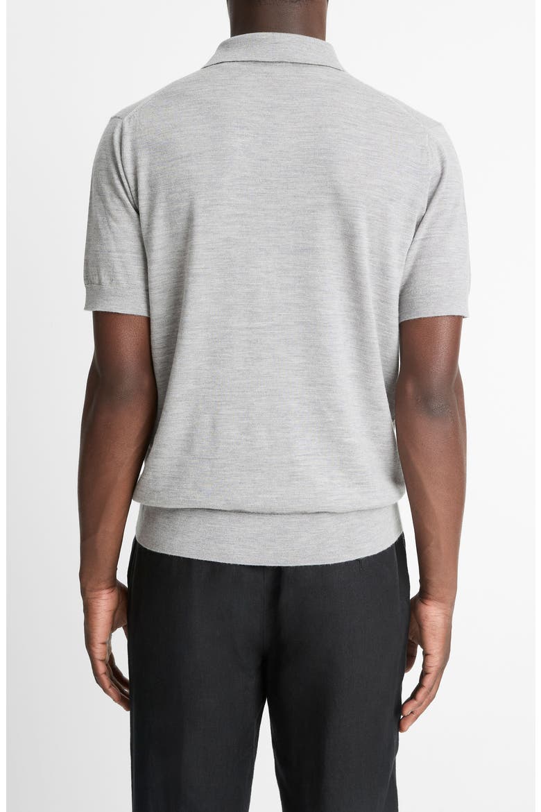 Short Sleeve Wool & Cashmere Polo Sweater, Alternate, color, HEATHER GREY