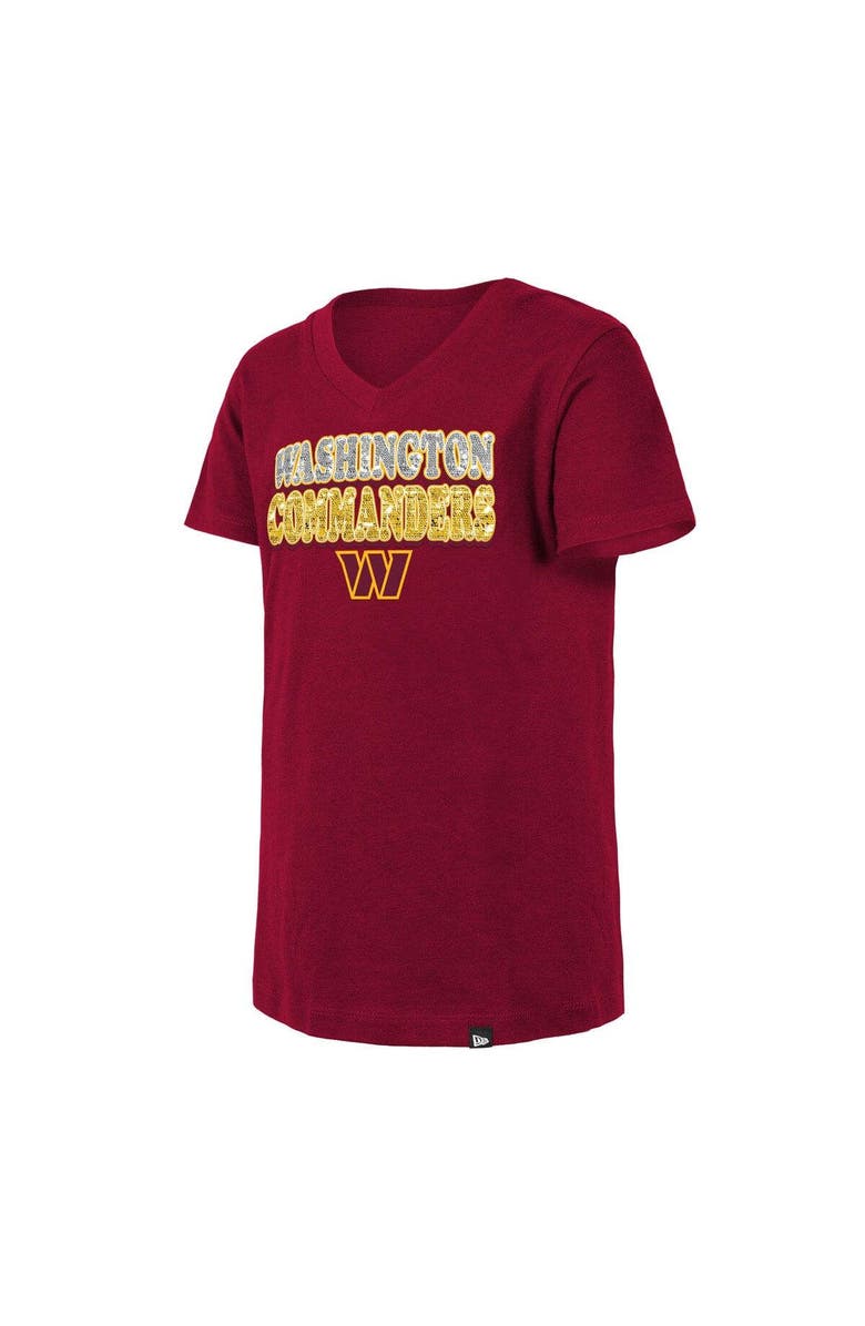New Era Girls Youth New Era Burgundy Washington Commanders Reverse Sequin V-Neck T-Shirt, Alternate, color, 