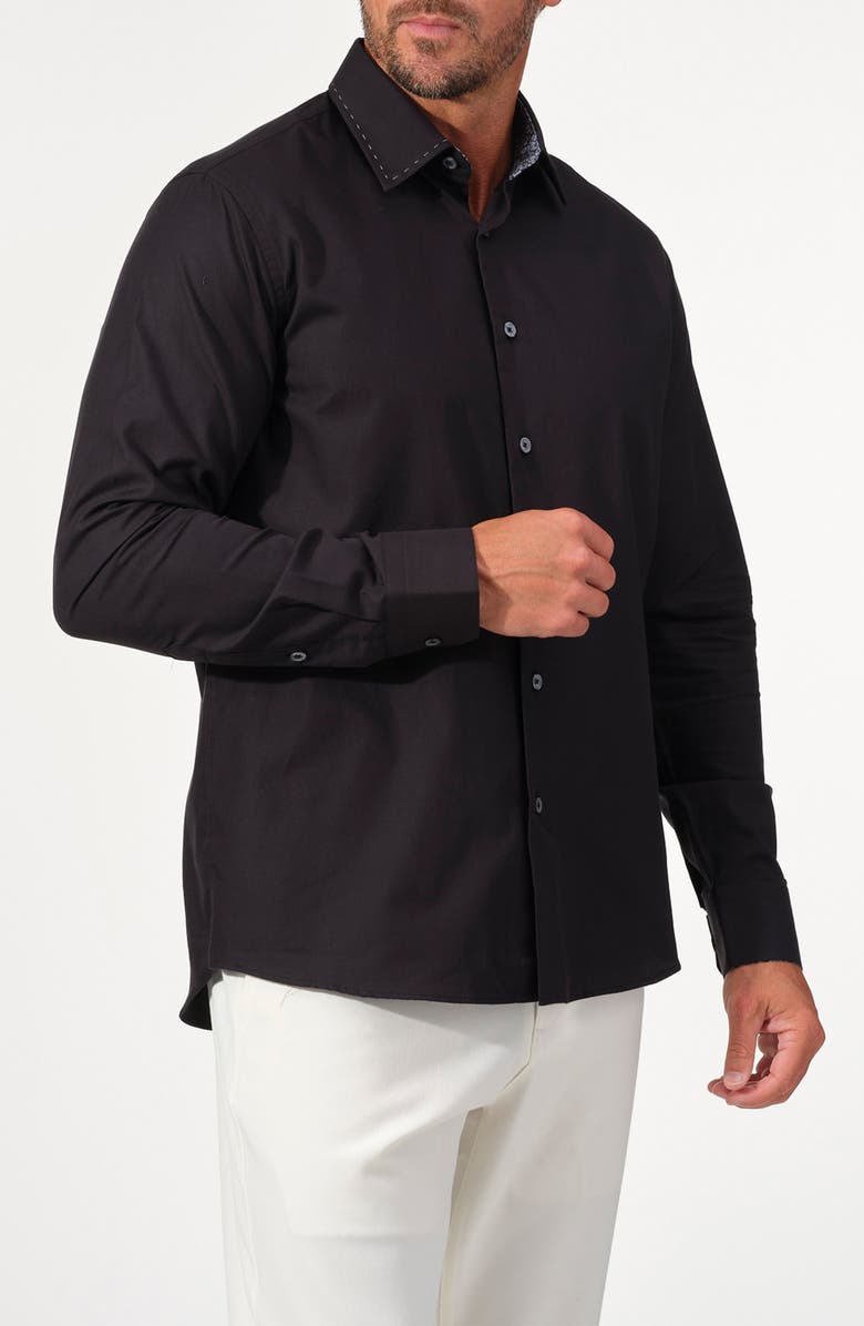 STUDIO GARNET LOS ANGELES Contrast Stitch Cotton Button-Up Shirt, Alternate, color, Black
