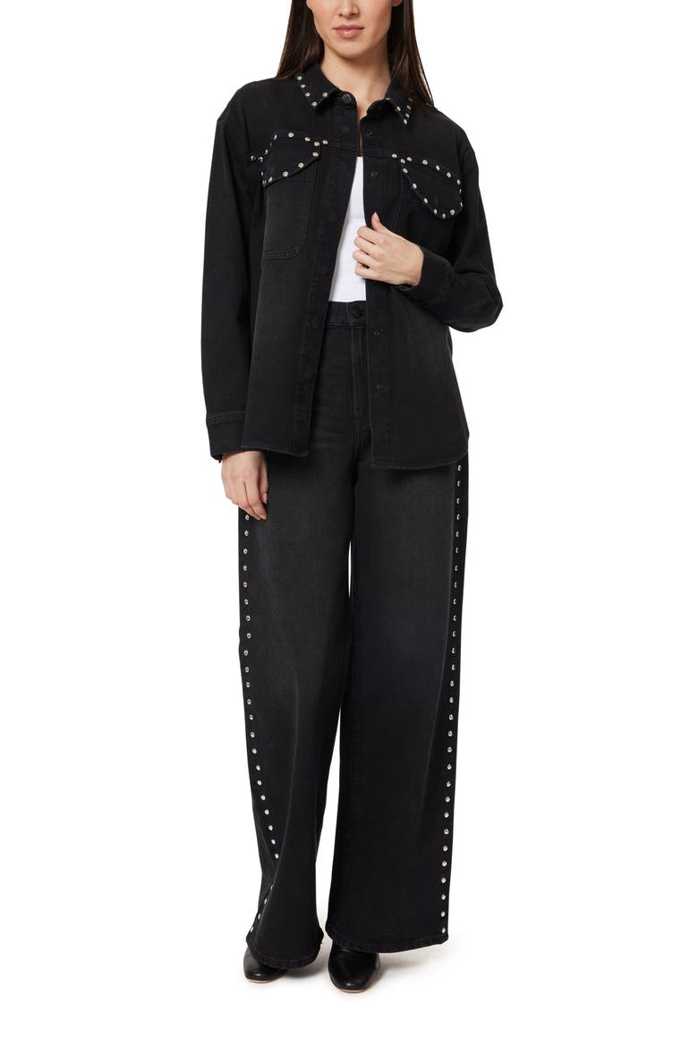 Stud Detail Denim Shirt Jacket, Alternate, color, JET BLACK