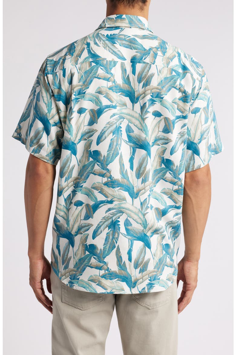 Frond Valley Print Short Sleeve Silk Button-Up Shirt, Alternate, color, SANDSTONE