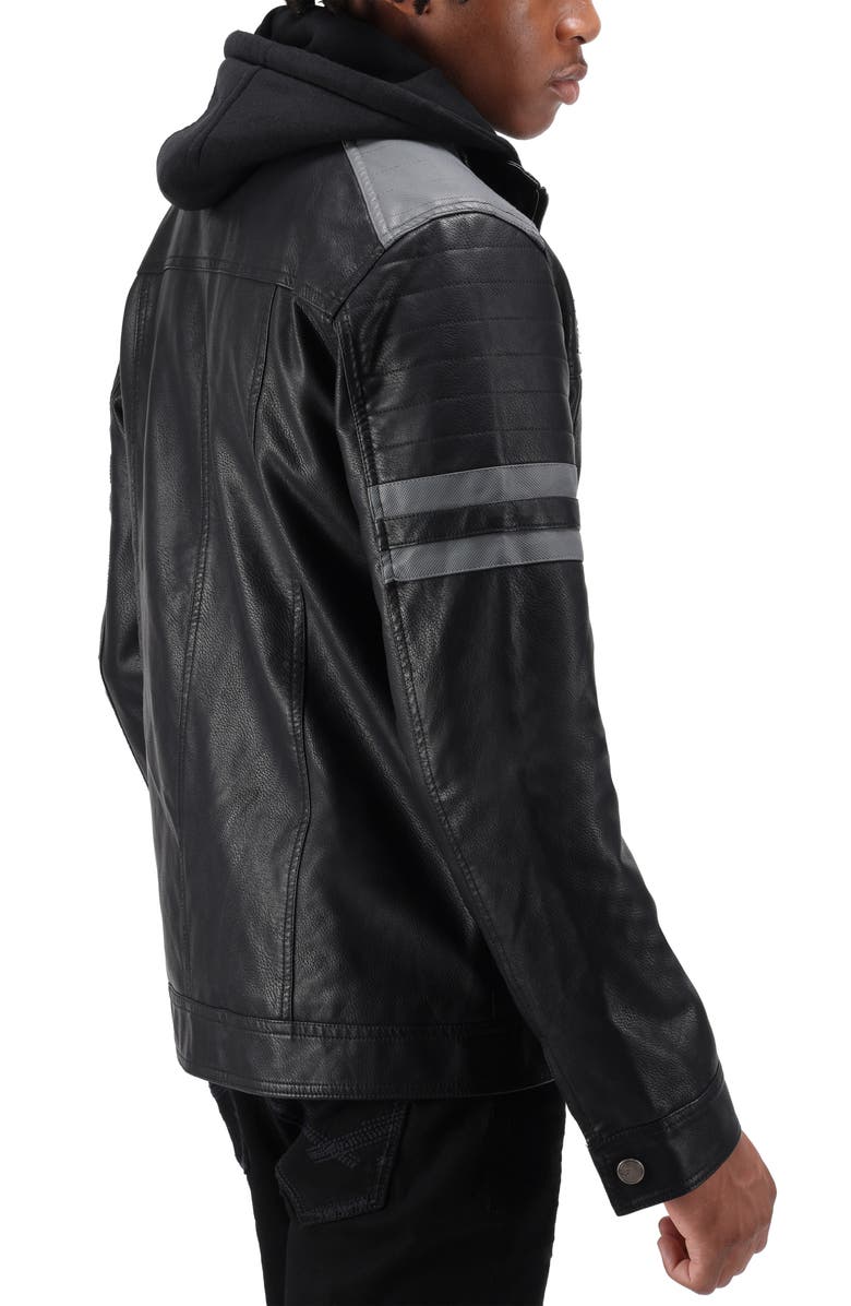 XRAY Faux Leather Hooded Moto Jacket, Alternate, color, Black/ Grey